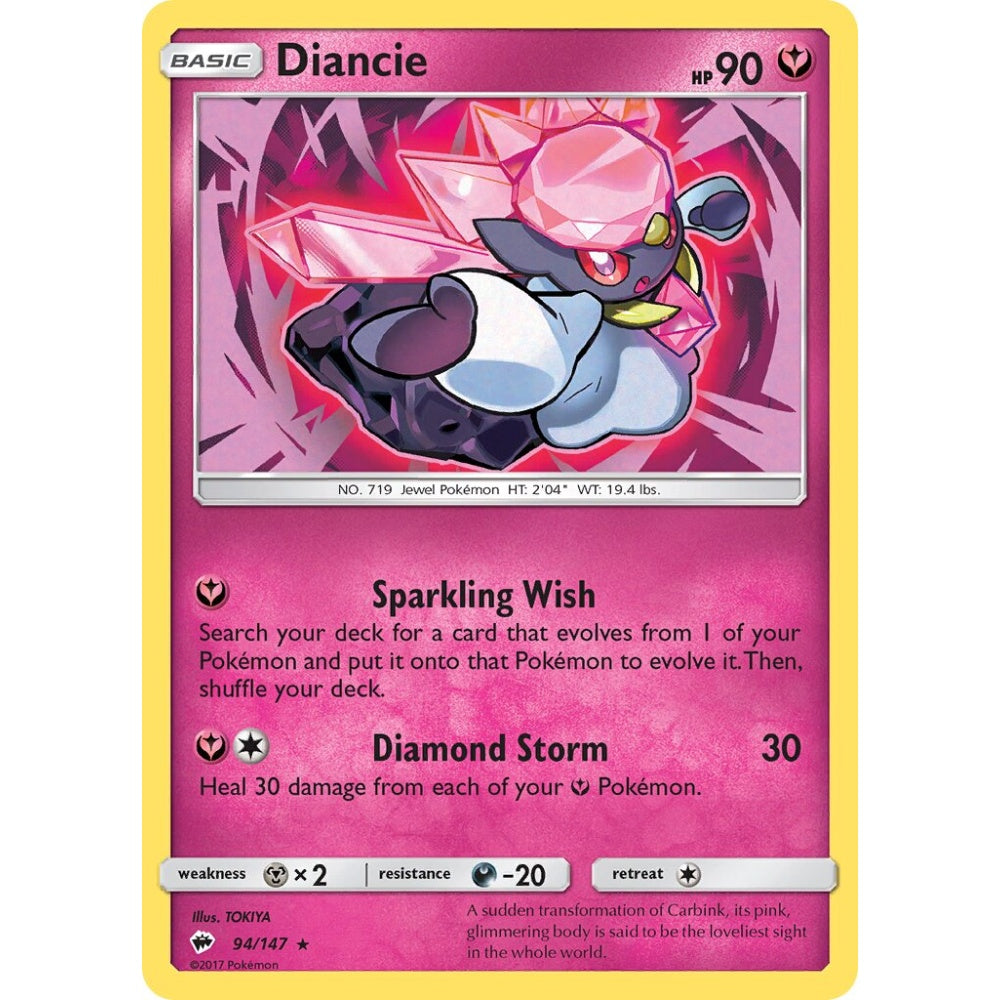 Diancie Rare Holo 94/147 Pokemon Card Game Burning Shadows
