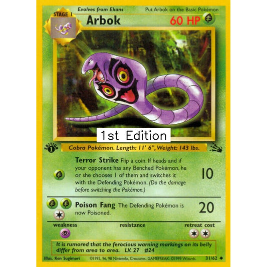 Arbok Uncommon 31/62 Pokemon Card Game Fossil
