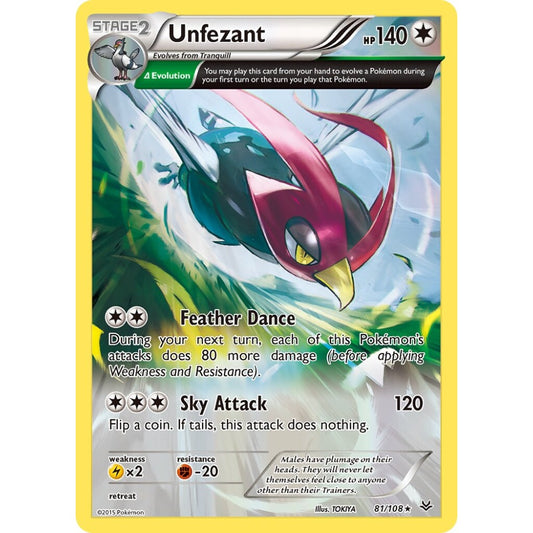 Unfezant Rare 81/108 Pokemon Card Game Roaring Skies
