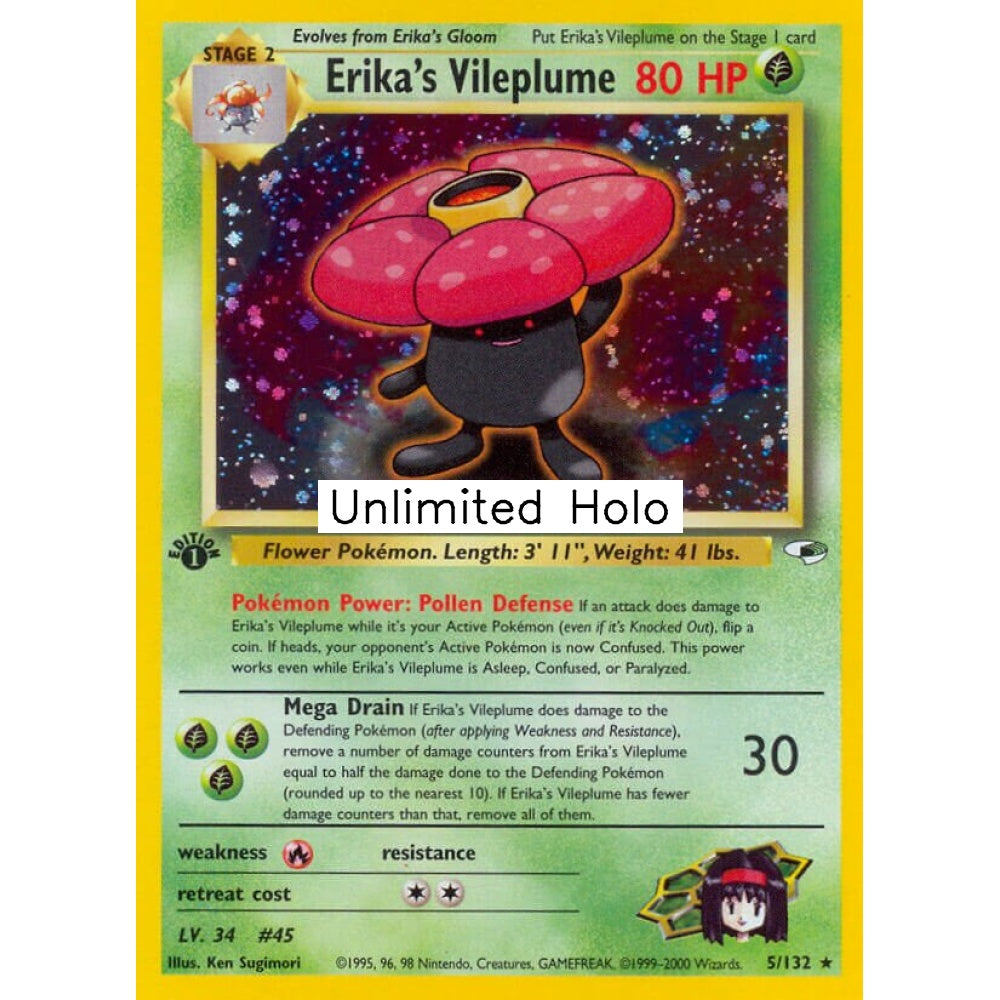 Erika's Vileplume Rare Holo 5/132 Pokemon Card Game Gym Heroes