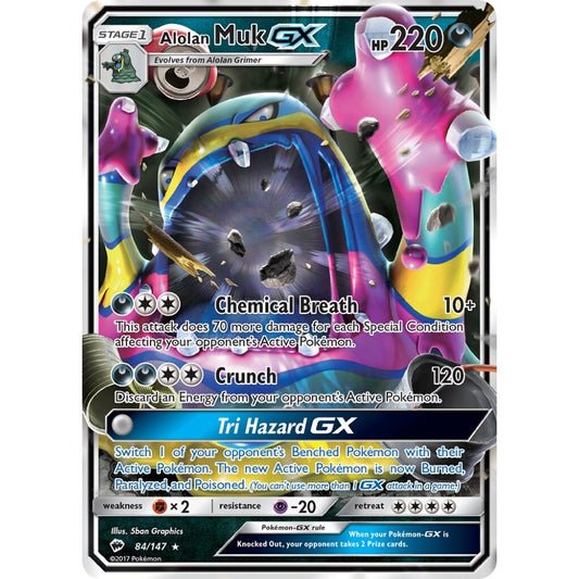 Alolan Muk-GX Rare Holo GX 84/147 Pokemon Card Game Burning Shadows