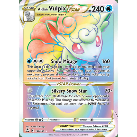 Alolan Vulpix VSTAR Rainbow Rare 197/195 Pokemon Card Game Silver Tempest