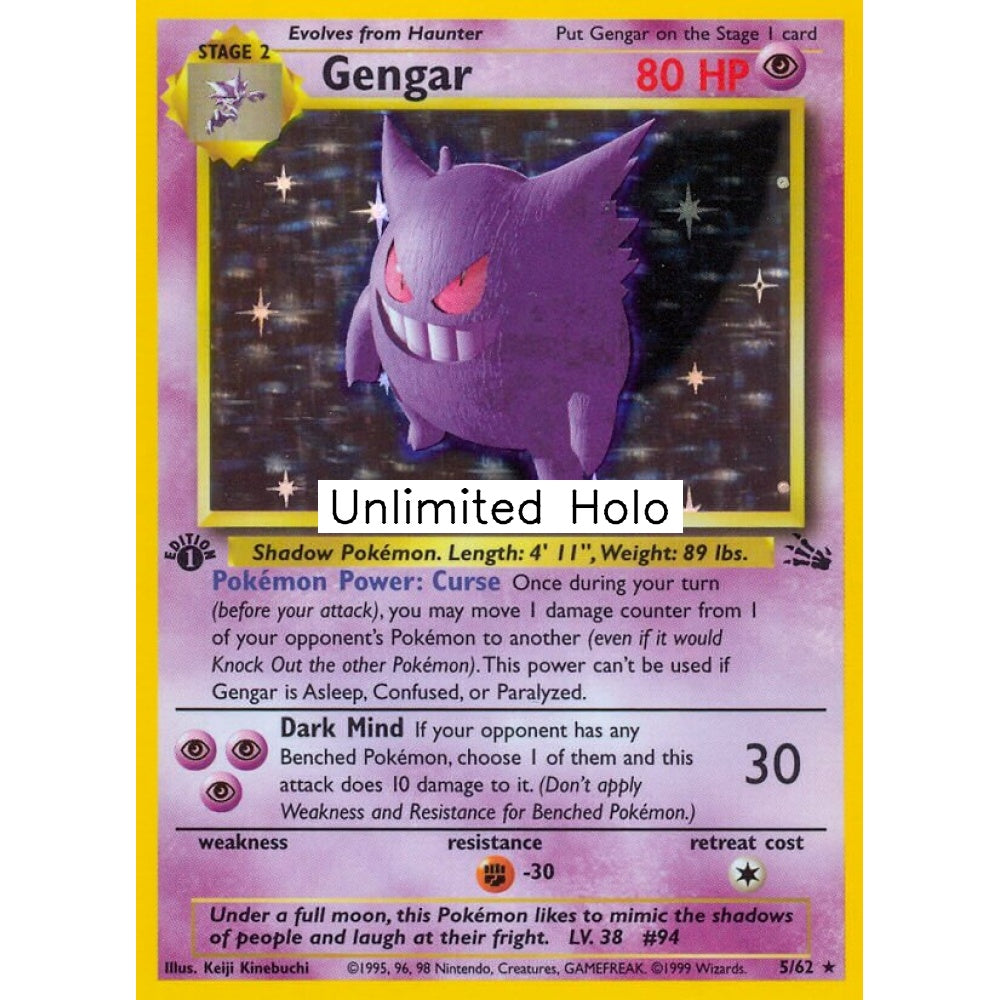 Gengar Rare Holo 5/62 Pokemon Card Game Fossil