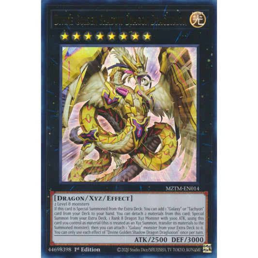 Divine Golden Shadow Dragon Dragluxion MZTM-EN014 Ultra Ultra Rare Yu-Gi-Oh Maze of the Master in Art