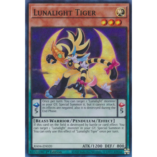 Lunalight Tiger RA04-EN020 QCR Quarter Century Secret Rare Yu-Gi-Oh Quarter Century Stampede in Art