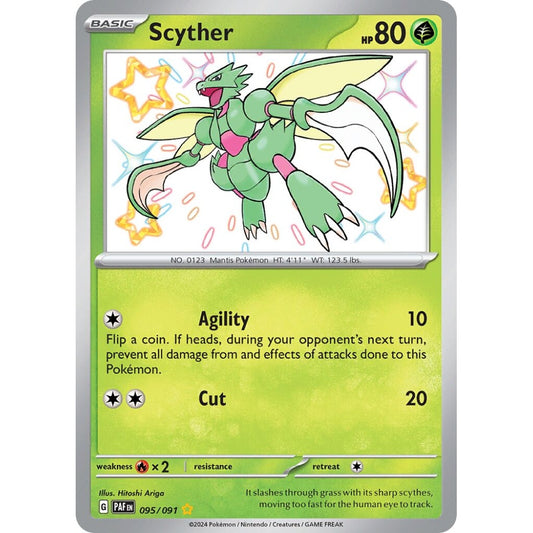 Scyther Shiny Rare 095/091 Pokemon Card Game Paldean Fates